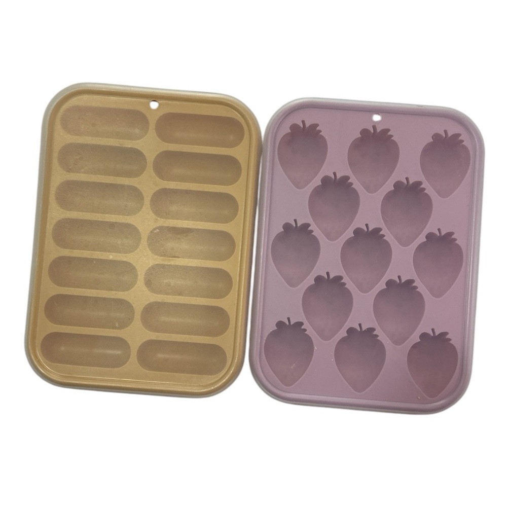 Silicone Water Bottle Ice Tray with Lid Mustard Yellow And Pink Strawberries